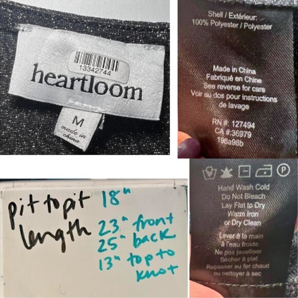 HEARTLOOM Dark Grey Sonora Shimmer Glitter Twist Front Long Sleeve Top Size M - Picture 10 of 10